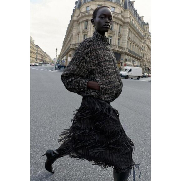 ZARA FRINGED MIDI SKIRT - Picture 1 of 8